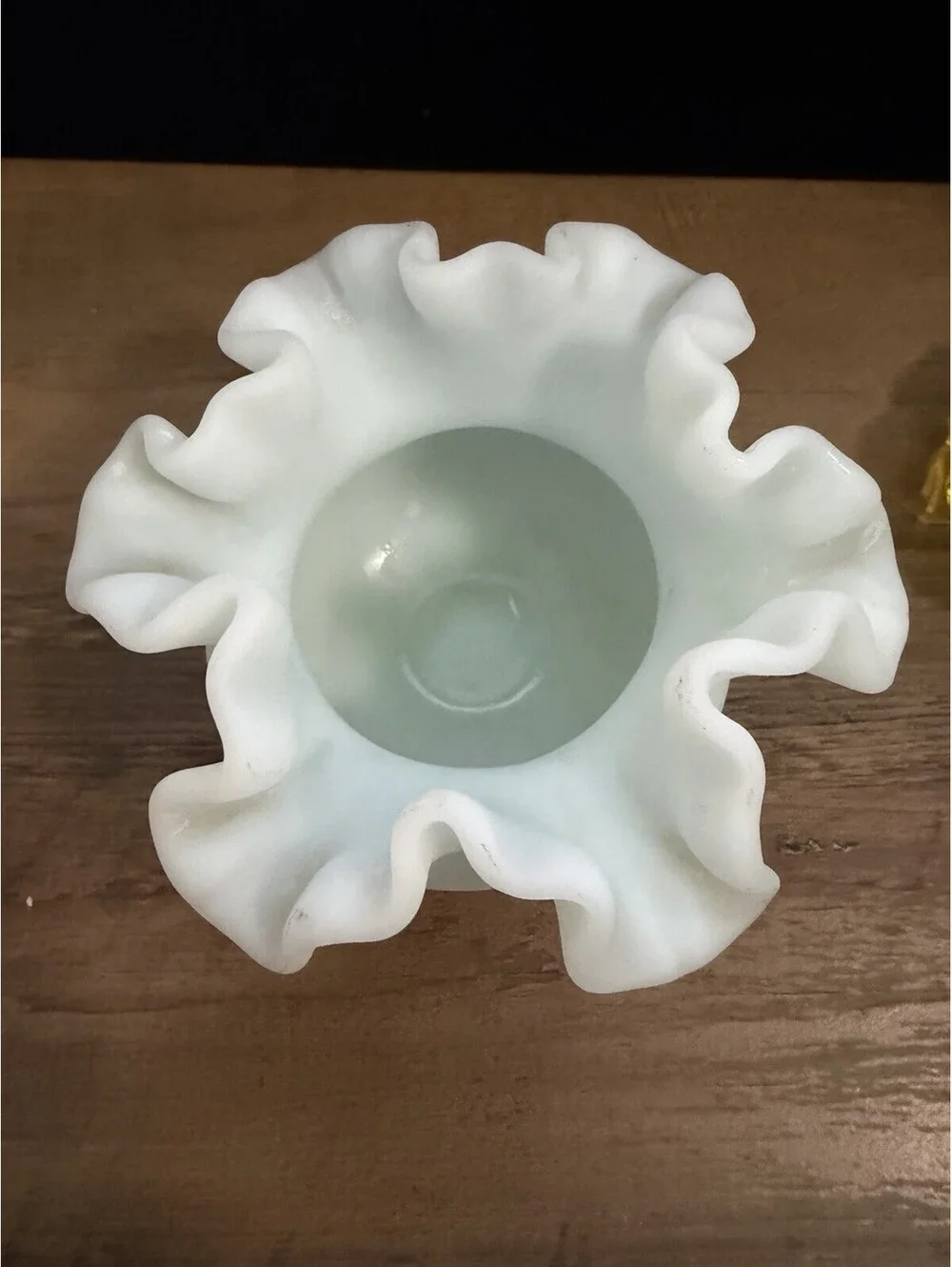 VINTAGE FENTON Satin Milk Glass Ruffle Vase 4”